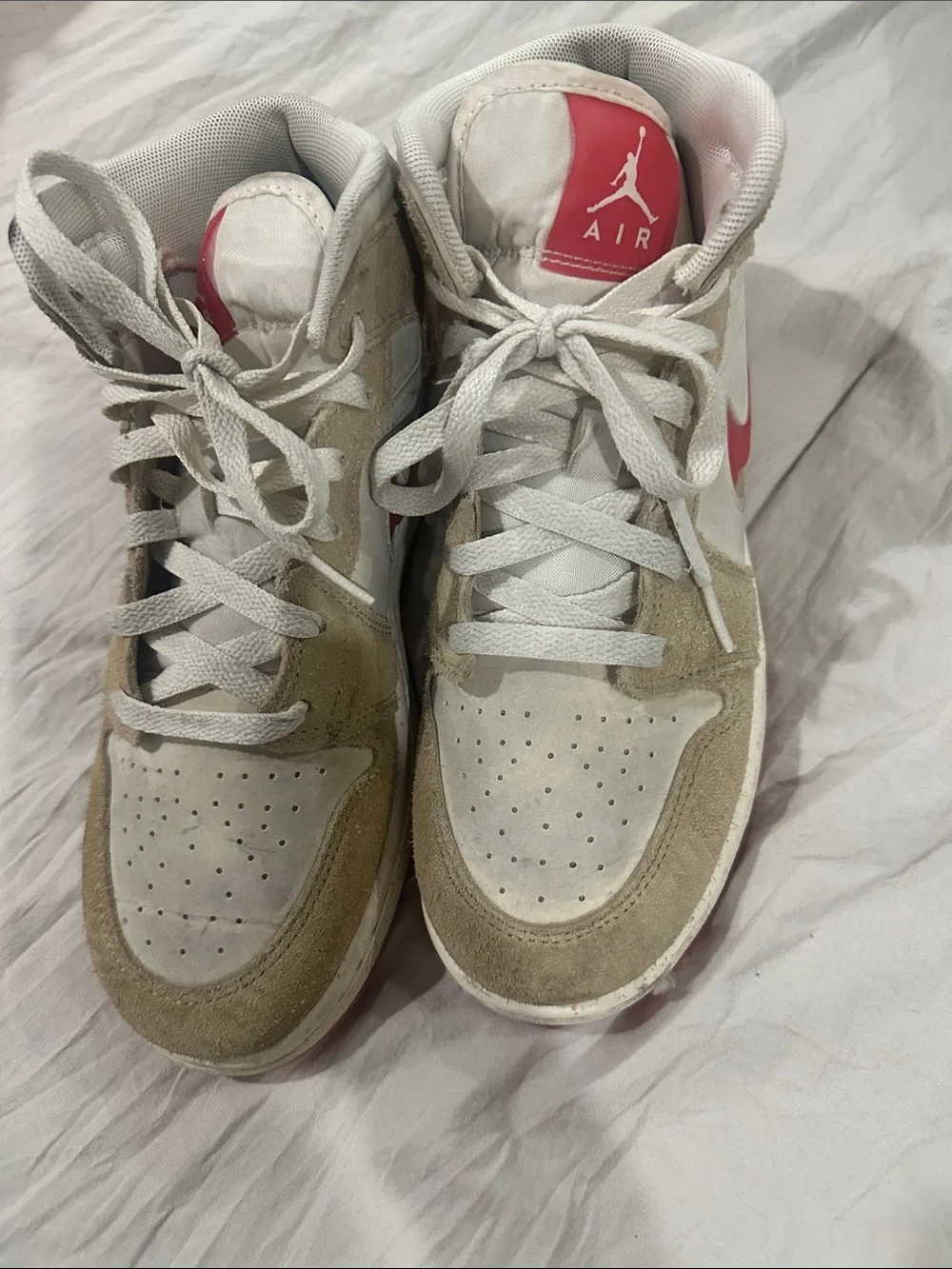 Jordan Mid-Top Sneakers in Beige with Red Accents